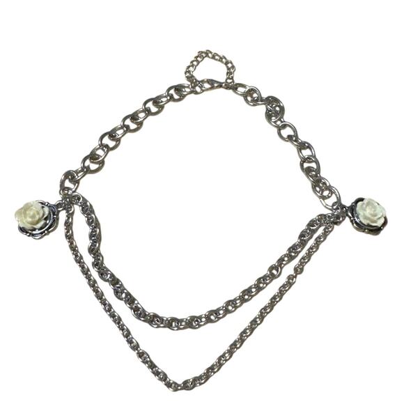 Womens Boot Chain White Roses charms Silver Tone 14” HomeMade Brand New NWT - Picture 5 of 8